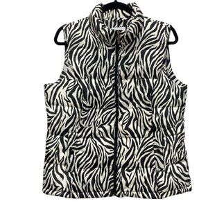 Charter Club Quilted Puffer Vest, Size‎ Large, Black & White Zebra Animal Print